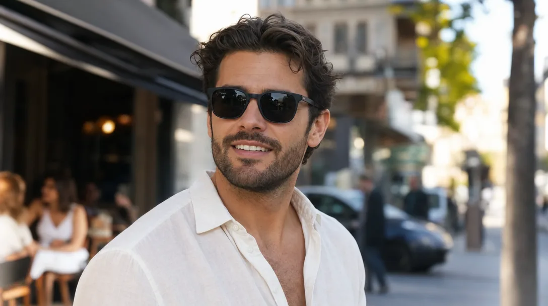 Person mit moderner smarter Brille auf der Straße